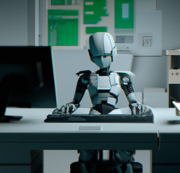 humanoid robot typing on PC